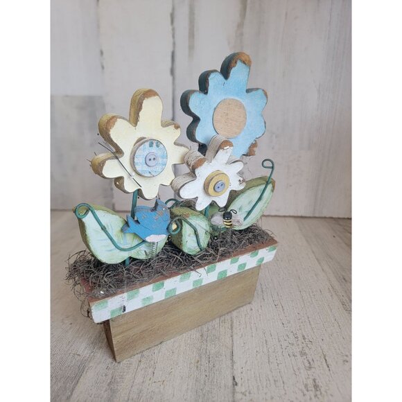 Wooden spring flower pot AS IS Easter home decor - Picture 2 of 8